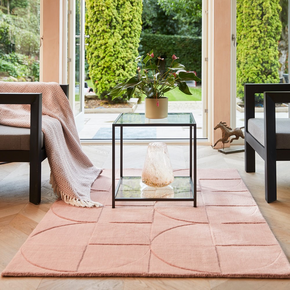 Penny Geometric Wool Rugs in Blush Pink